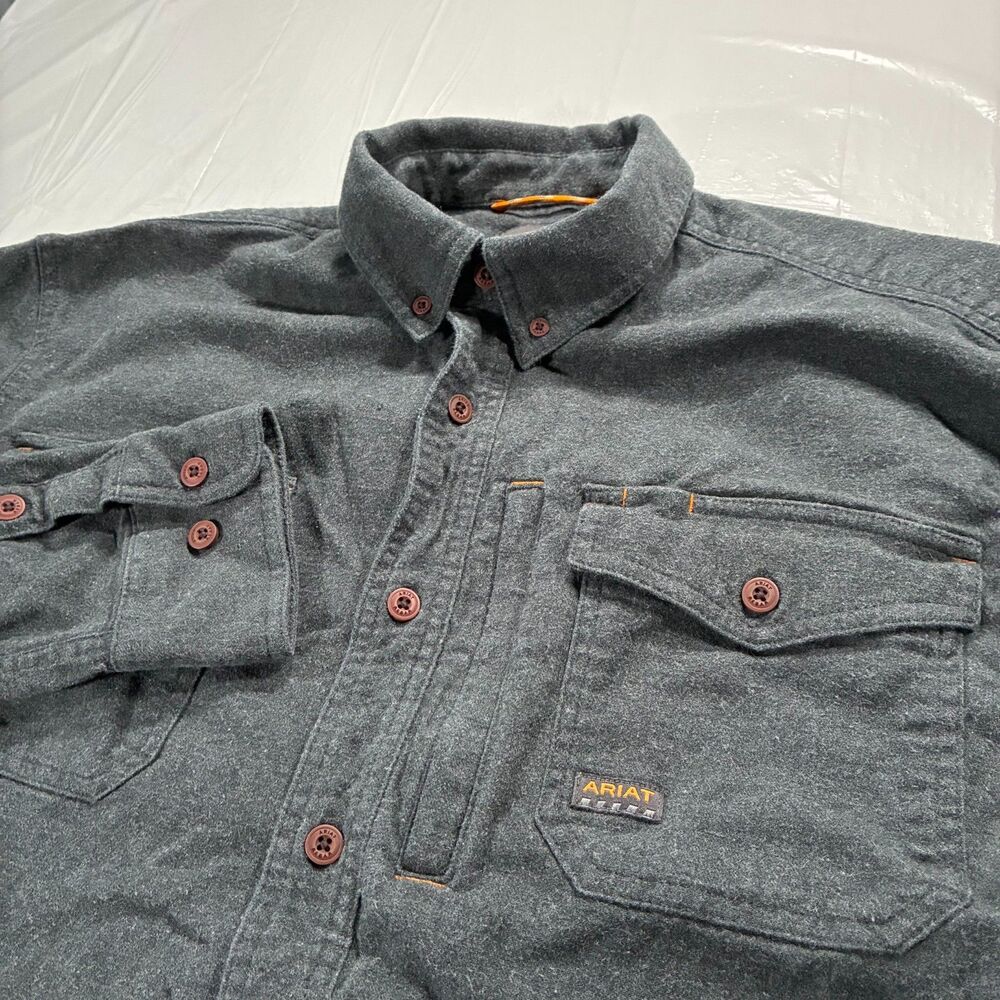 Ariat Rebar Flannel Shirt Men’s L Gray DuraStretch Work Stretch Long Sleeve